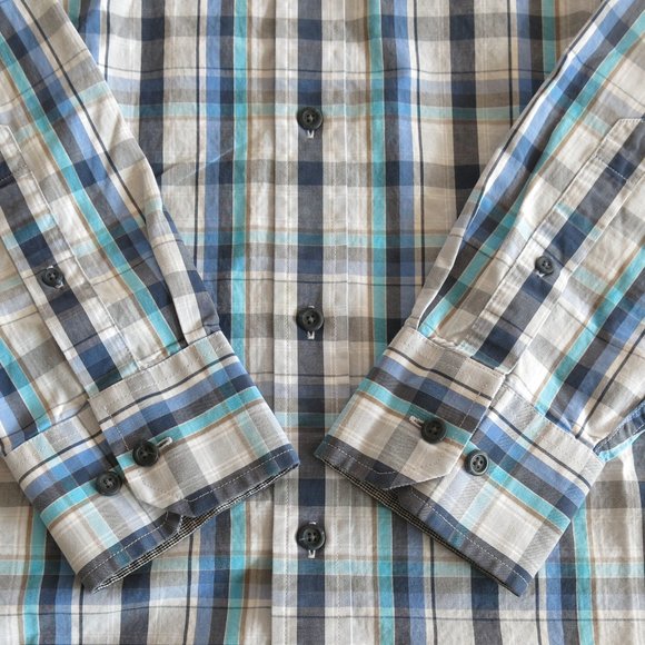 Banana Republic Factory Plaids Checks Button Down Long Sleeve Shirt Size Medium - Picture 6 of 7